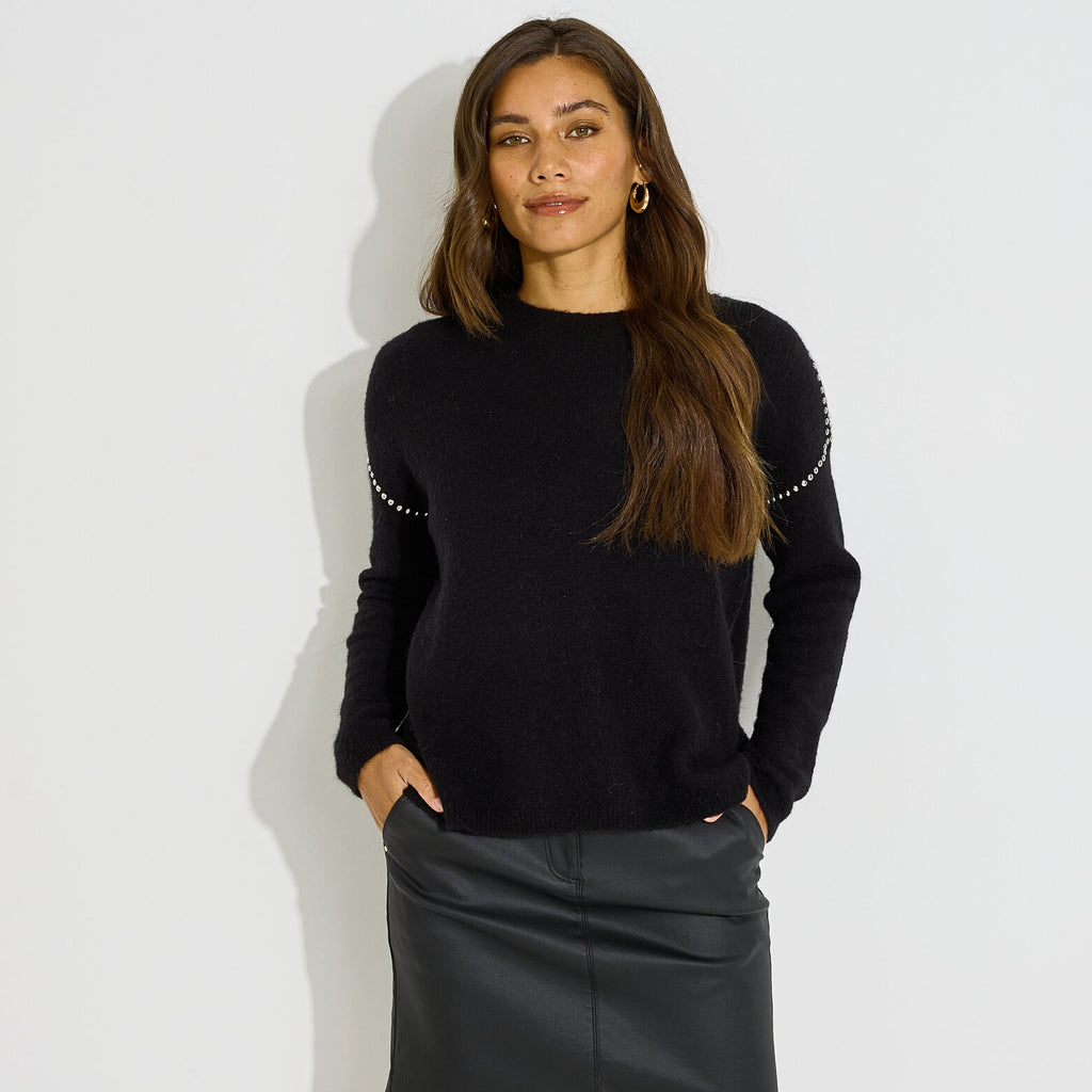 Pull ample col rond strass femme - 1