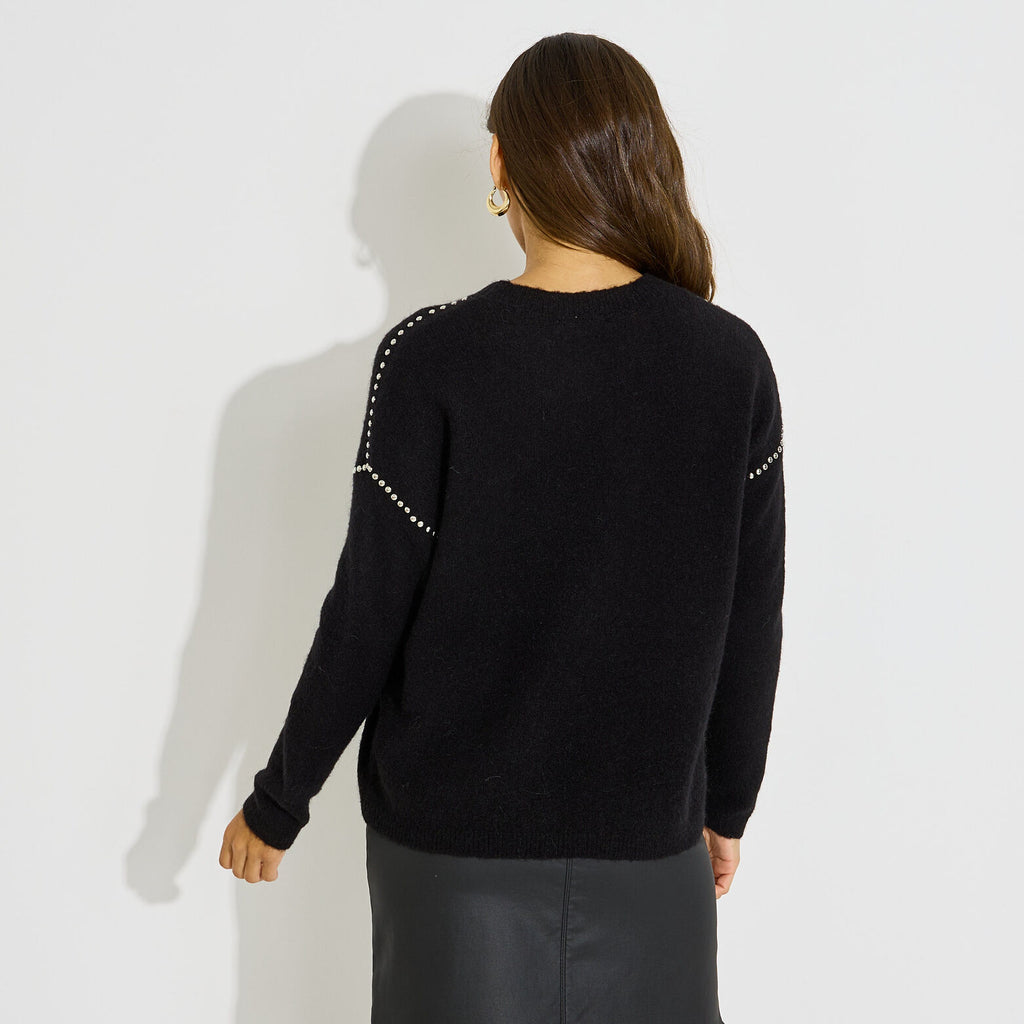 Pull ample col rond strass femme - 2