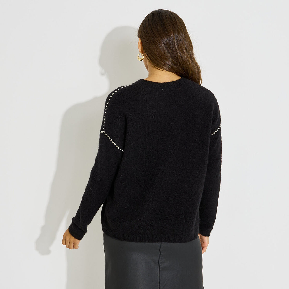 Pull ample col rond strass femme - 2