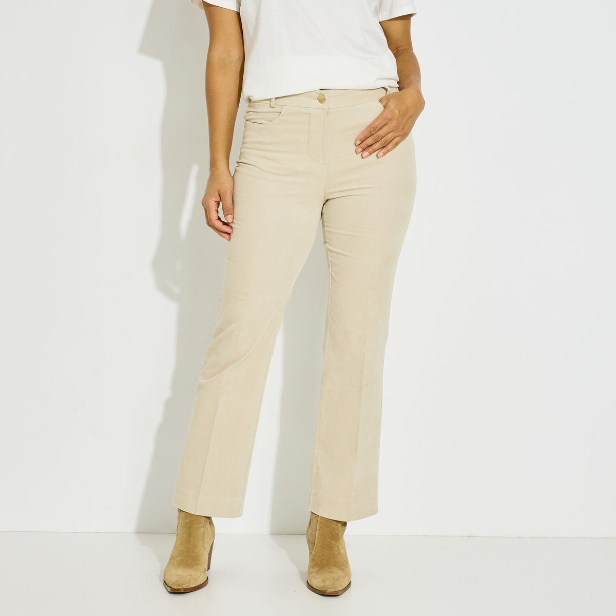 Pantalon droit velours raccourci femme - 1