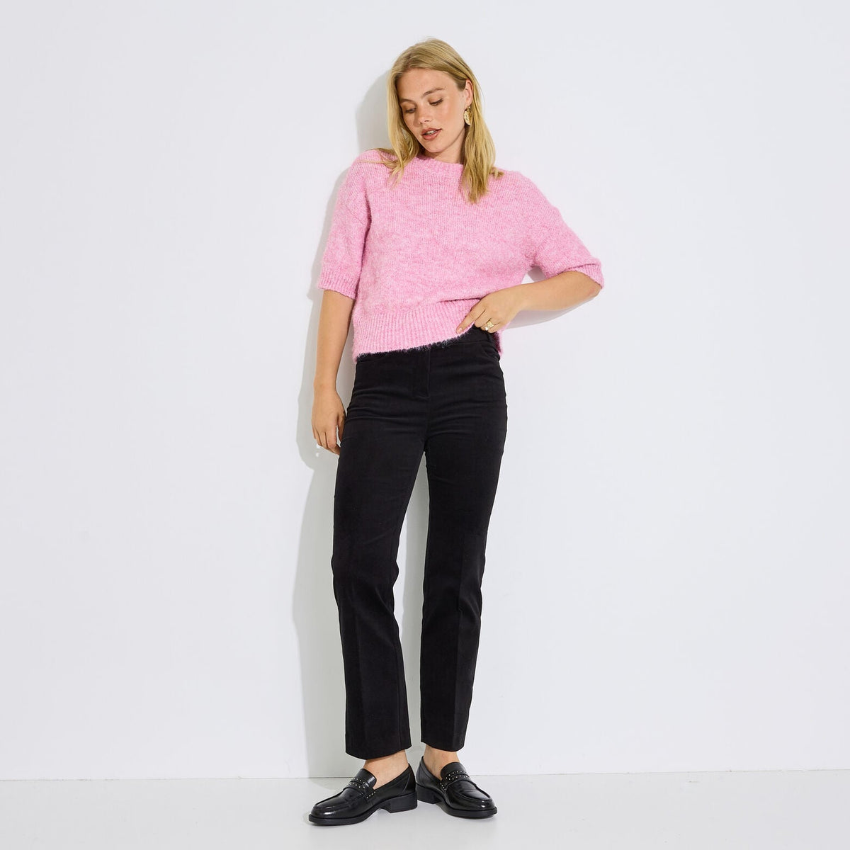 Pantalon droit velours raccourci femme - 1
