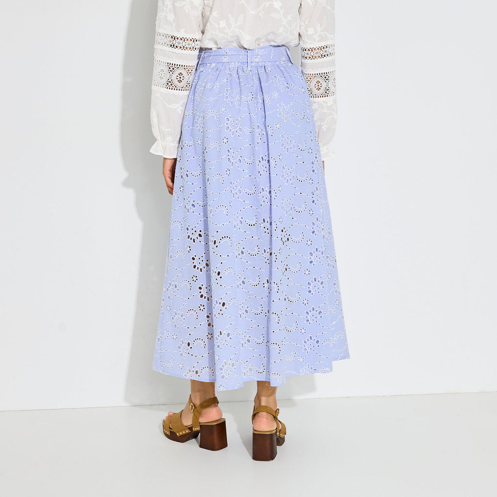 Jupe longue broderie anglaise à poches - 2