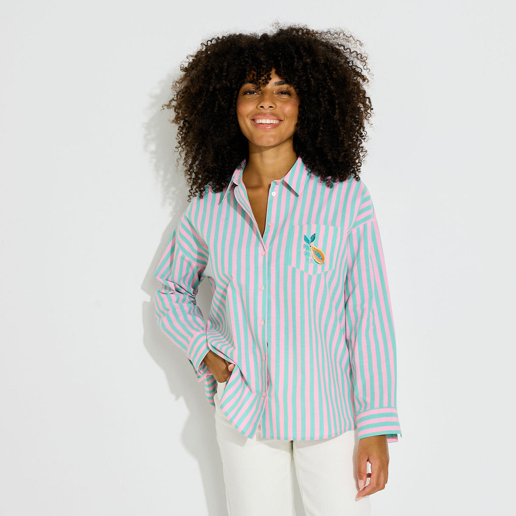 Chemise rayée broderie papaye femme - 1