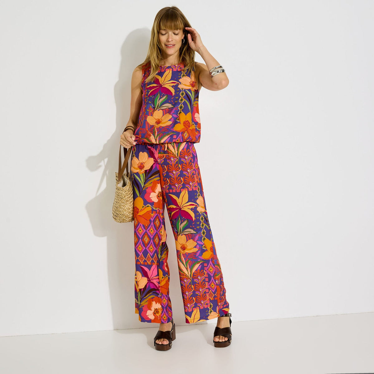 Pantalon fluide imprimé femme - 1