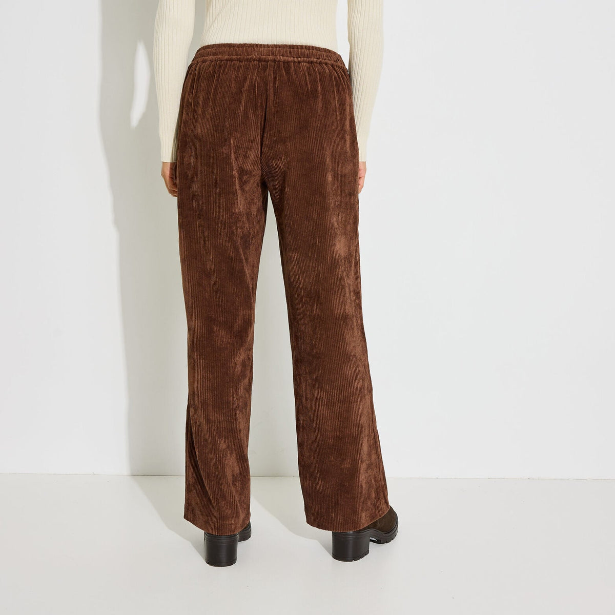 Pantalon droit à pont en velours femme - 2