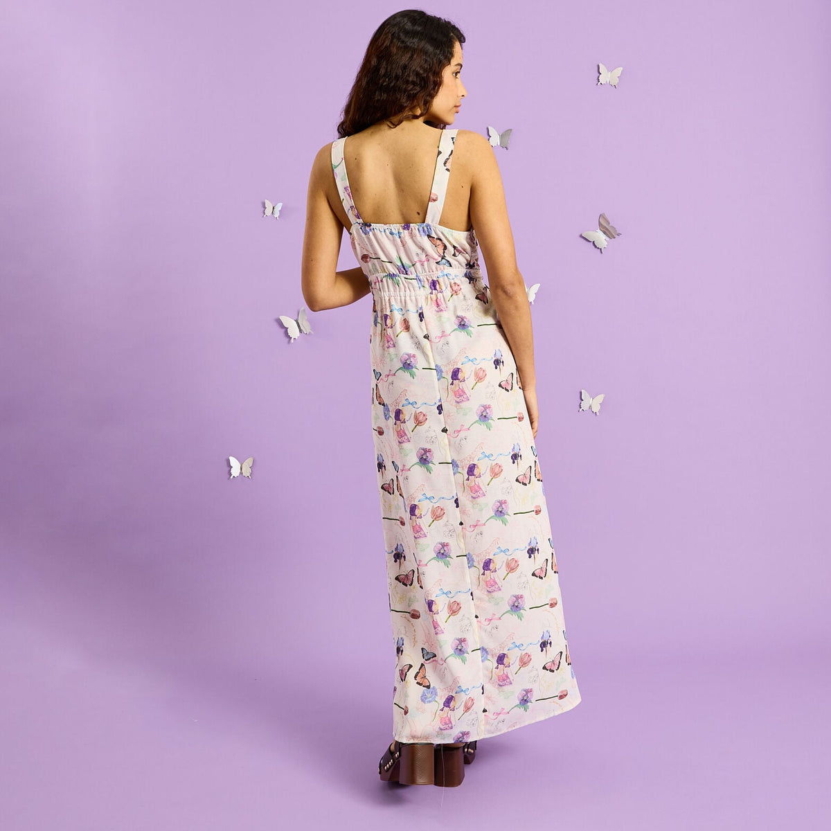 Robe longue fluide imprimée à bretelles - 2