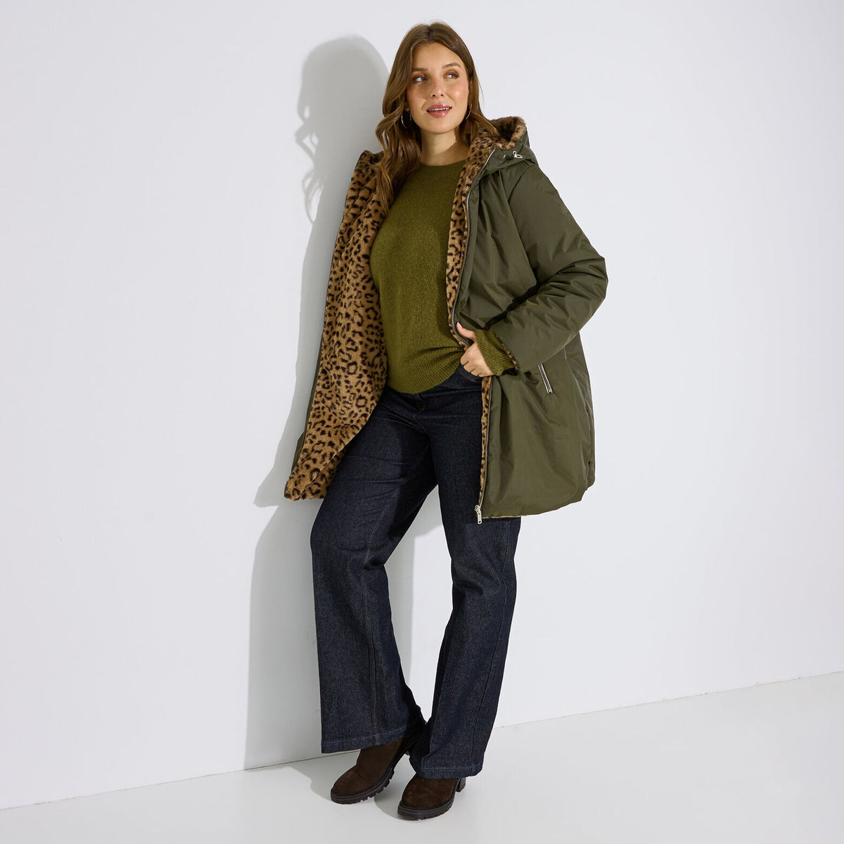 Manteau d'hiver mi-long à capuche femme - 1