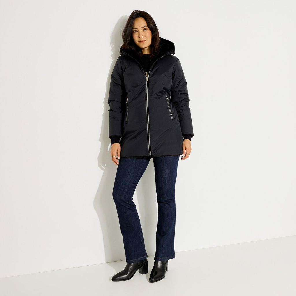 Manteau d'hiver mi-long à capuche femme - 1