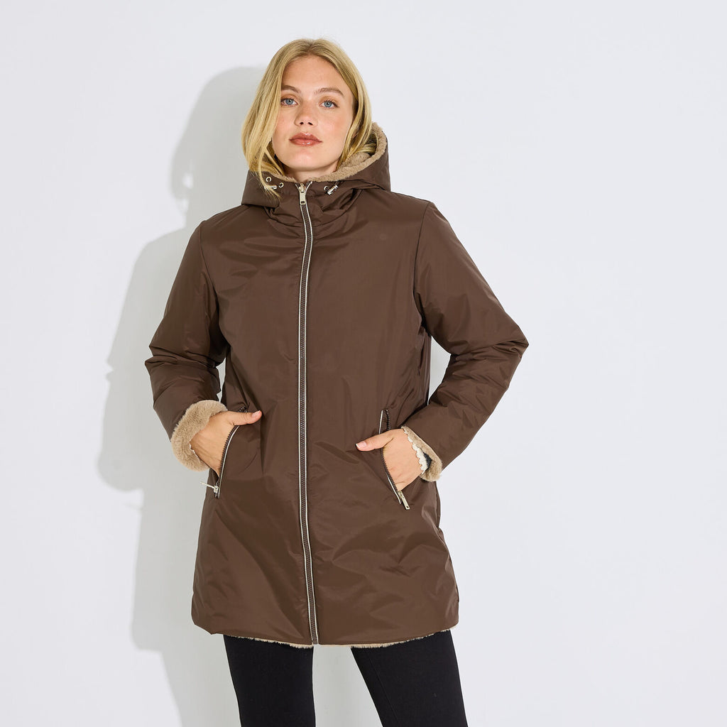 Manteau d'hiver mi-long à capuche femme - 1