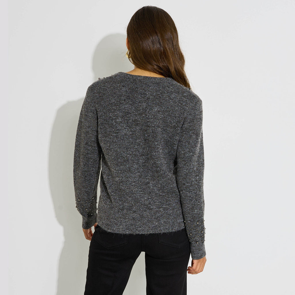 Pull col V perles femme - 2