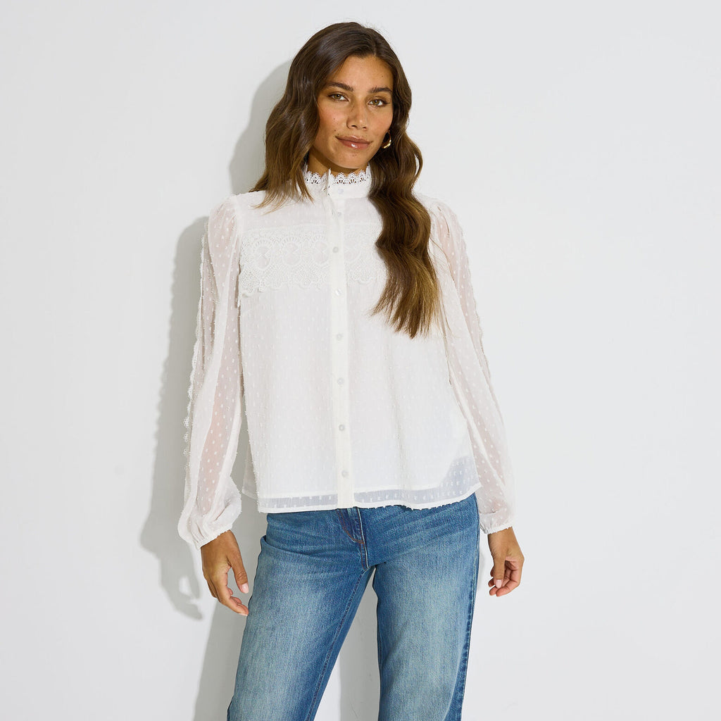 Chemise motifs plumetis femme - 1