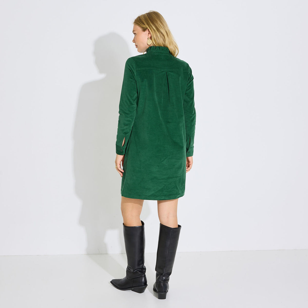 Robe courte velours côtelé col froufrou - 2