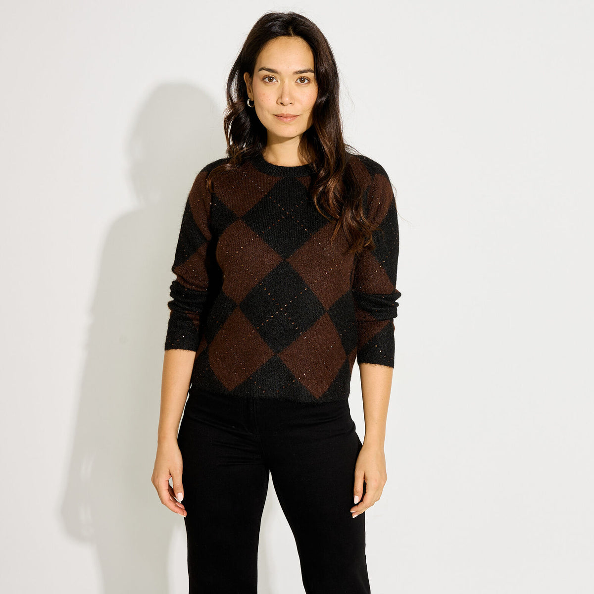 Pull motif jacquard strass femme - 1