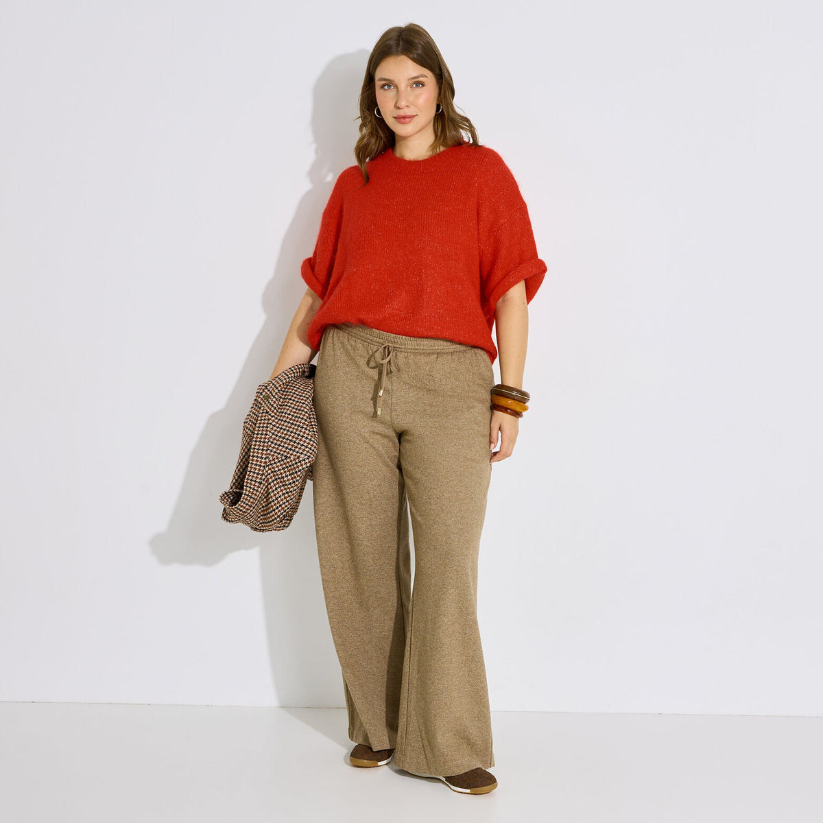 Pantalon droit ample chaud maille femme - 1