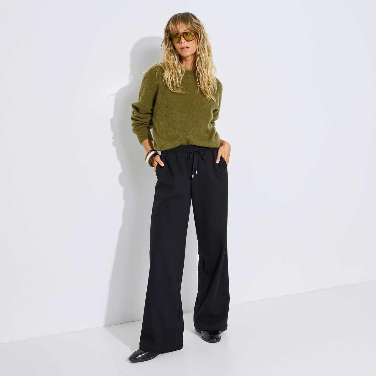 Pantalon droit ample chaud maille femme - 1