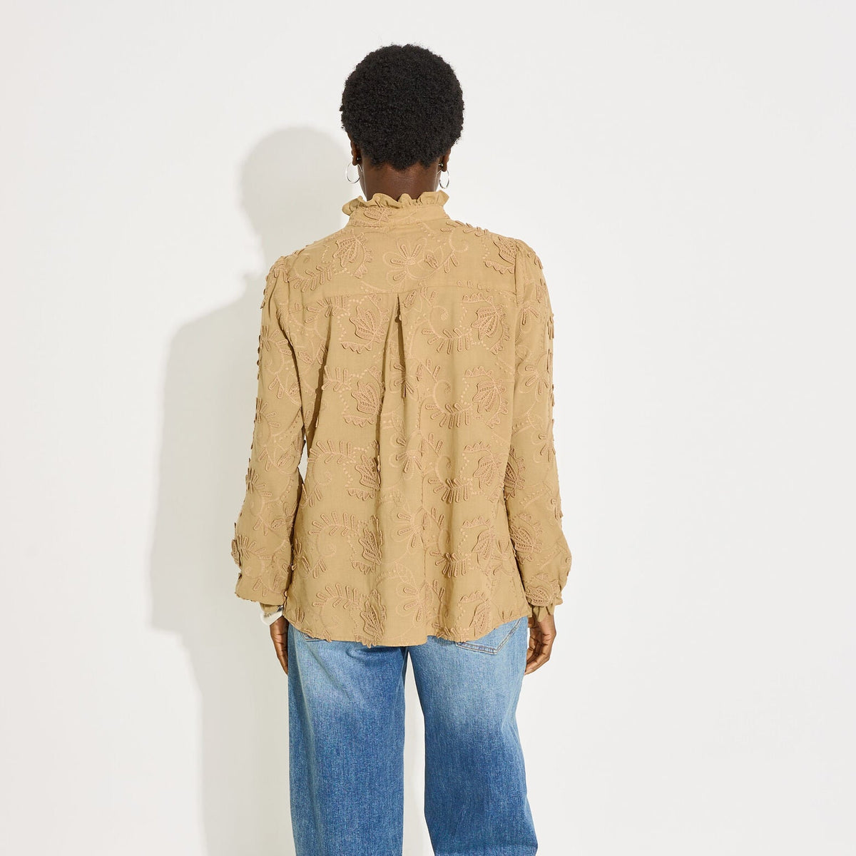 Blouse broderie anglaise col haut femme - 2