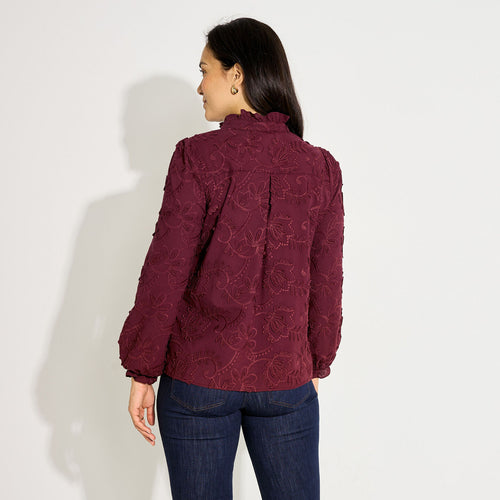 Blouse broderie anglaise col haut femme - 2