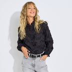 Blouse broderie anglaise col haut femme - 1