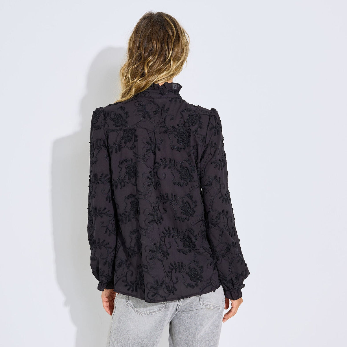 Blouse broderie anglaise col haut femme - 2
