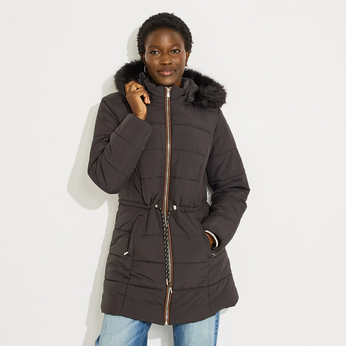 Doudoune mi-longue chaude capuche femme - 1