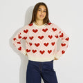 Pull col rond motif cœur femme - 1