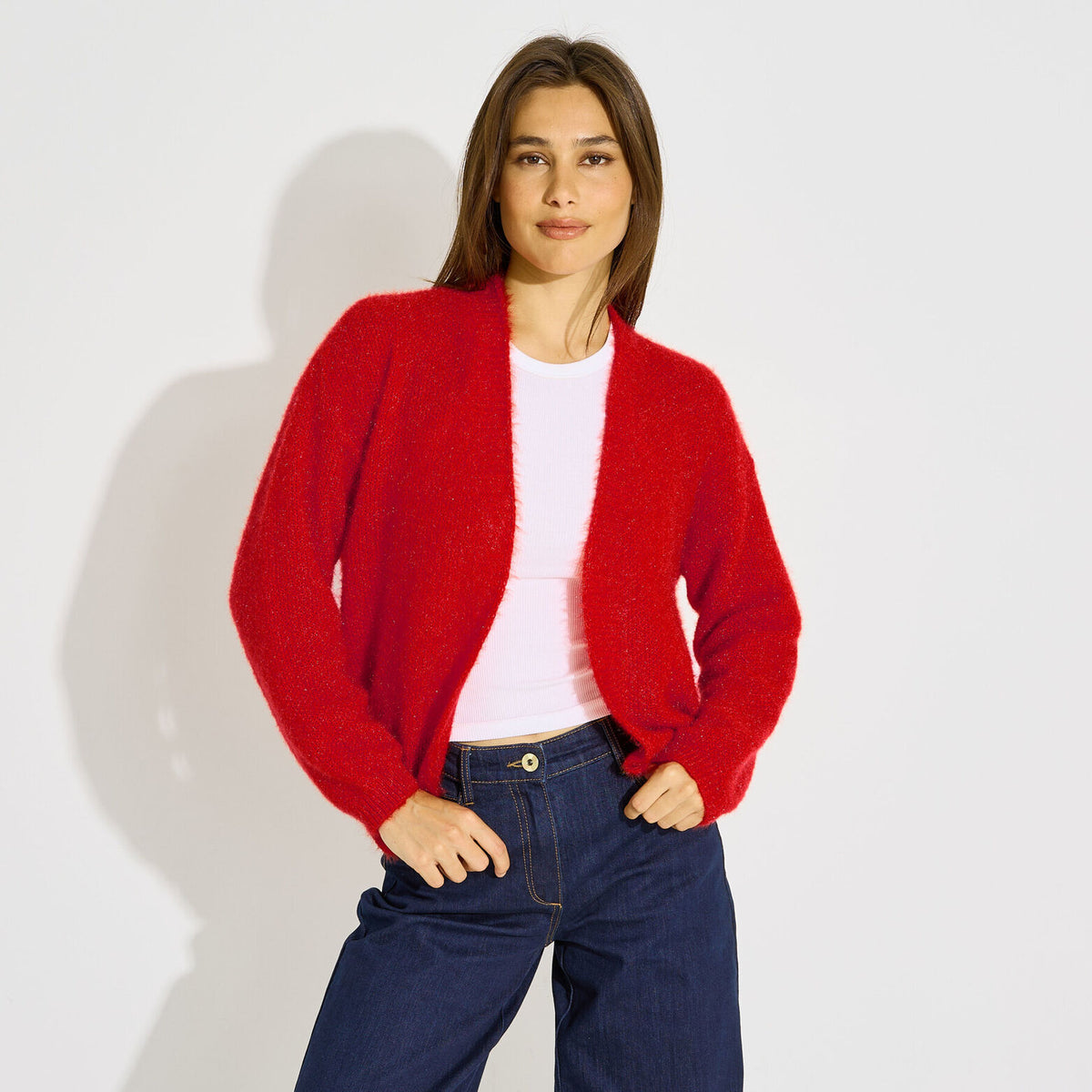 Gilet fluffy ouvert femme - 1