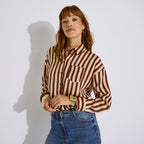 Chemise satinée à rayures femme - 1