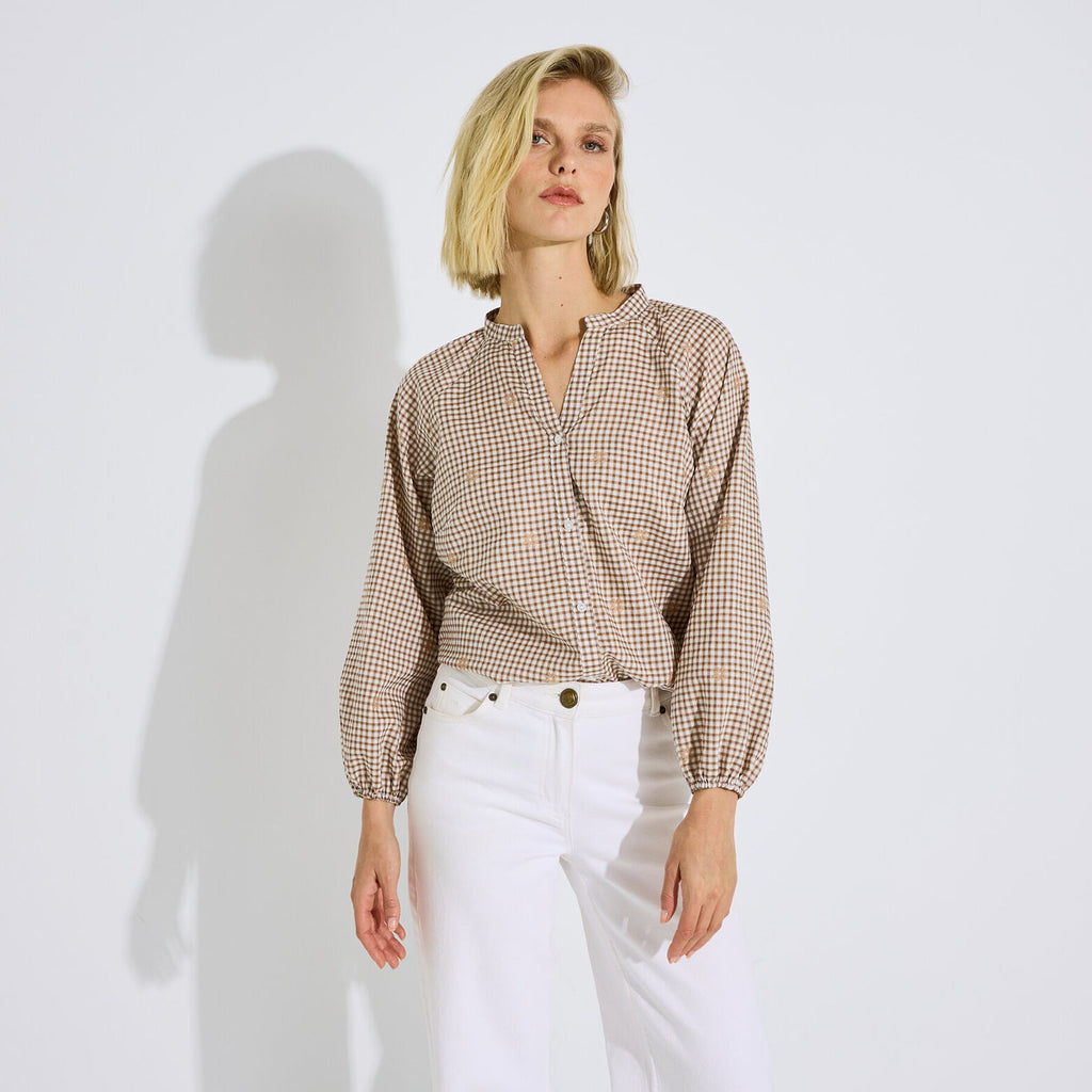 Blouse vichy motif fleurs femme - 1