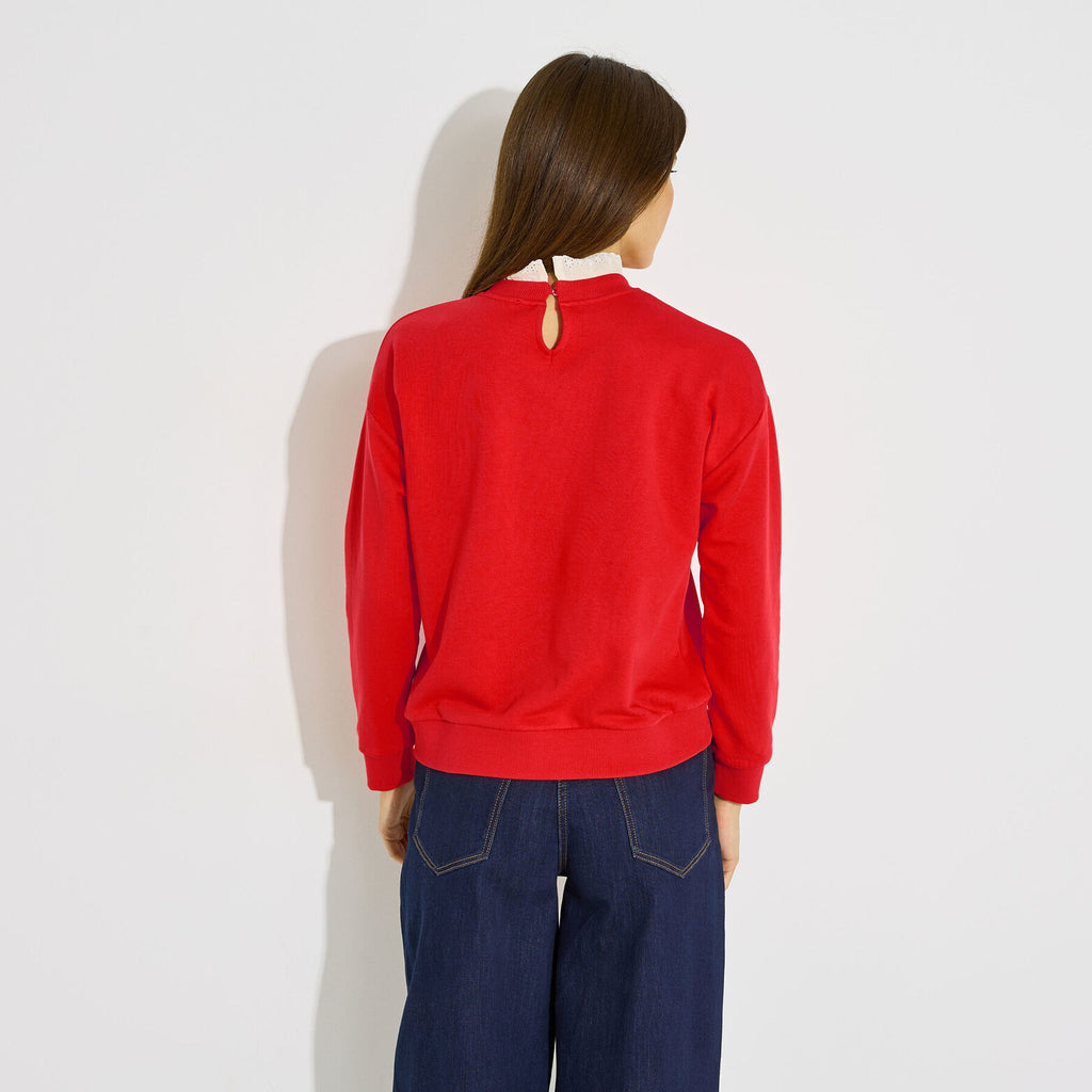 Sweat broderie chien col ajouré femme - 2