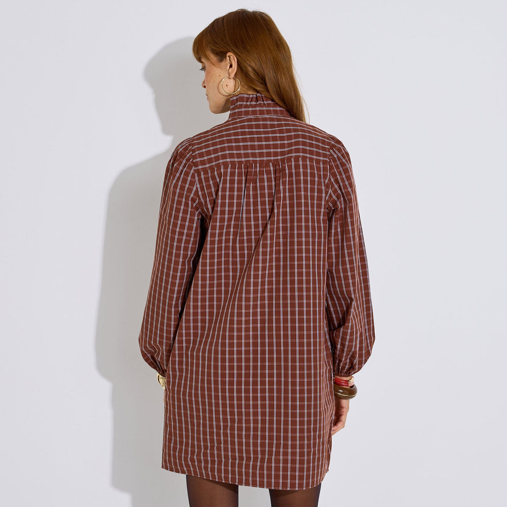Robe courte à carreaux col volanté femme - 2