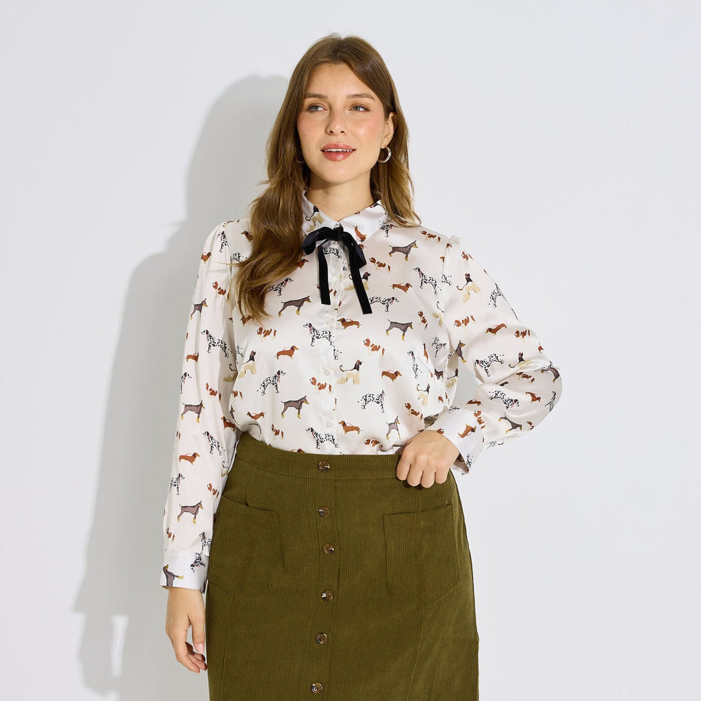 Chemise imprimée nœud lavallière femme - 1